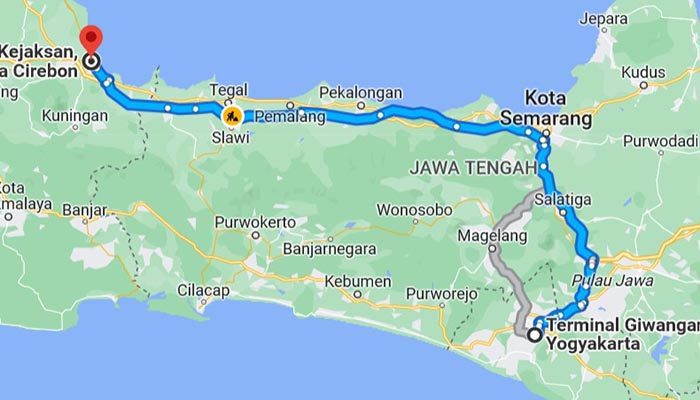 Jadwal Bus Jogja Cirebon Besok, dan Waktu Tempuh Perjalanan. (capture google maps)