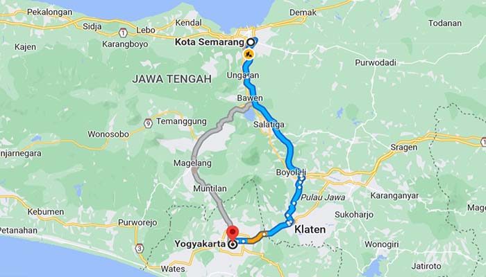 Jadwal Travel Semarang ke Jogja untuk Senin dan Waktu Tempuh Perjalanan. (capture google maps)