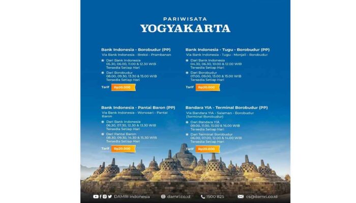 Bus Damri Jogja Magelang Tujuan Borobudur via Tugu dan Monjali Besok