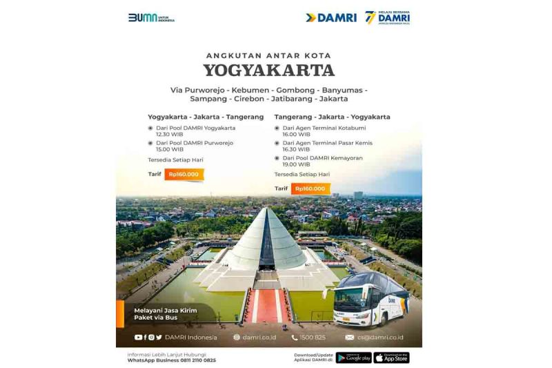 Damri Jakarta Jogja via Tangerang, Jadwal Keberangkat dan Harga Tiketnya. (Instagram @damriindonesia)