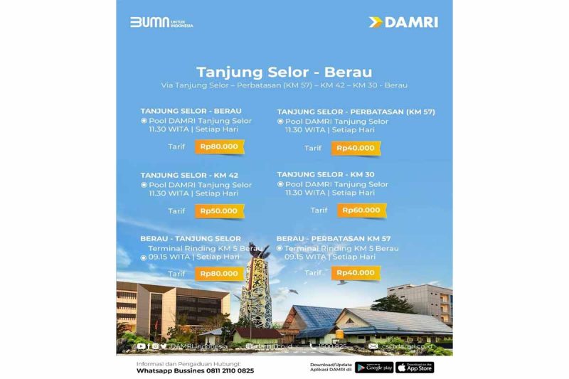 Jadwal Damri Tanjung Selor ke Berau PP per Februari 2024. (dok. Instagram