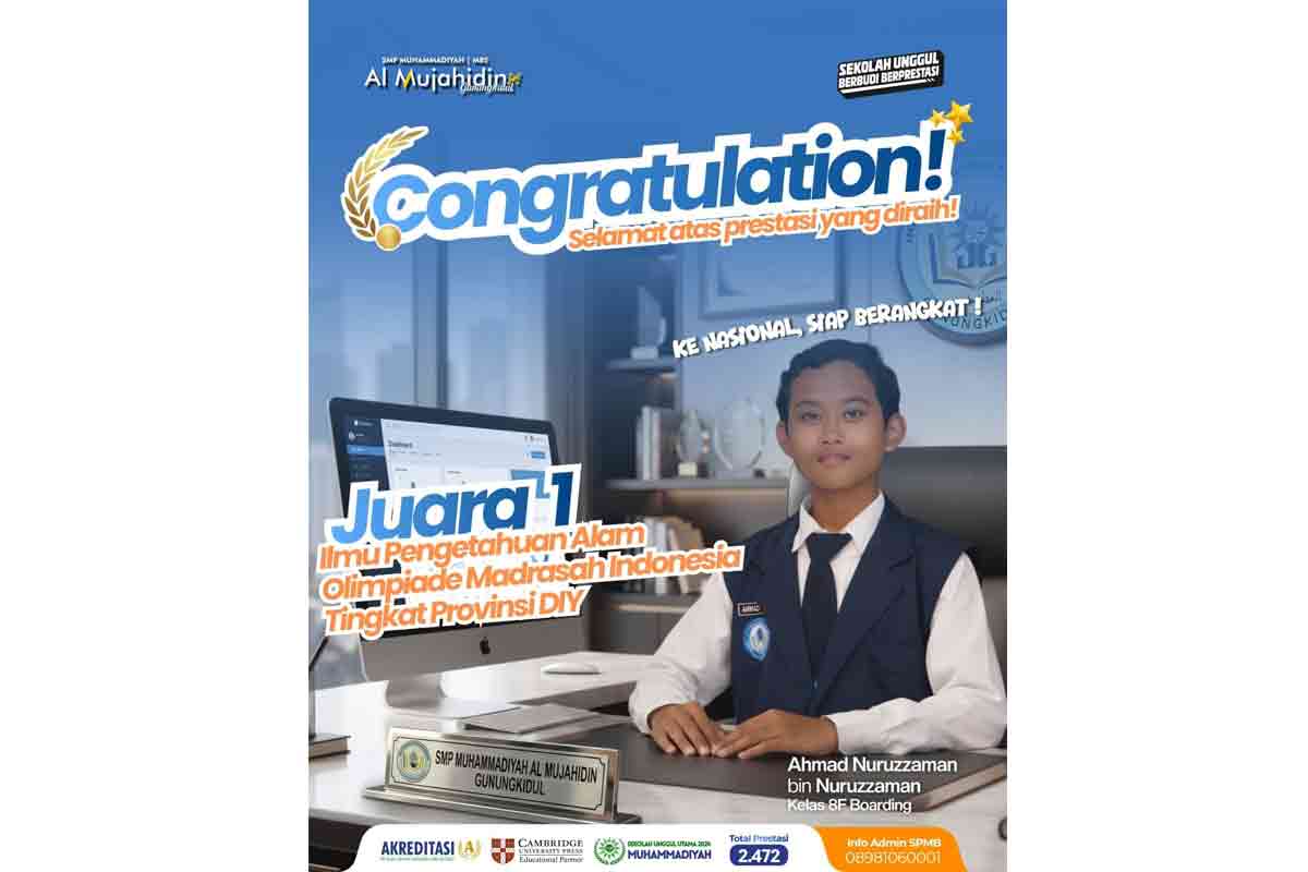 Torehkan Prestasi Gemilang! Siswa SMP Muhammadiyah Al Mujahidin Sabet Juara 1 OMI DIY dan Tembus Finalis OSN Nasional 2026